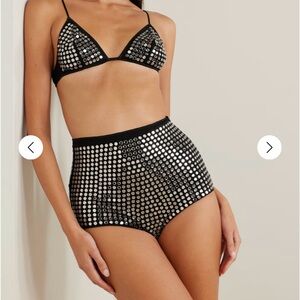 Oseree Silver and Black Studded Shorts